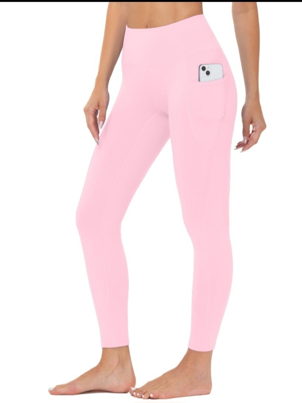 High-Rise Pink Leggings with Side Phone Pocket